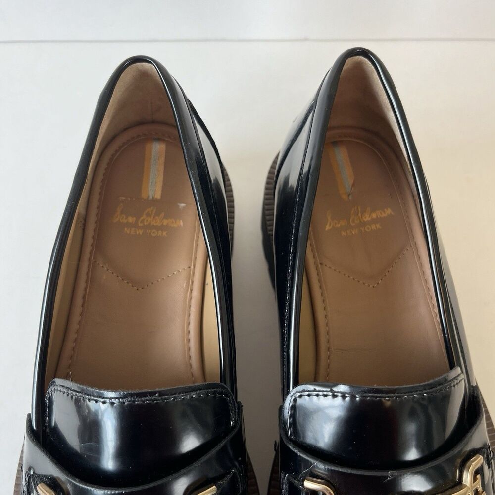 Sam Edelman Laurs Platform Loafers Black Lug Sole Horsebit Preppy Women’s Size - Picture 9 of 11